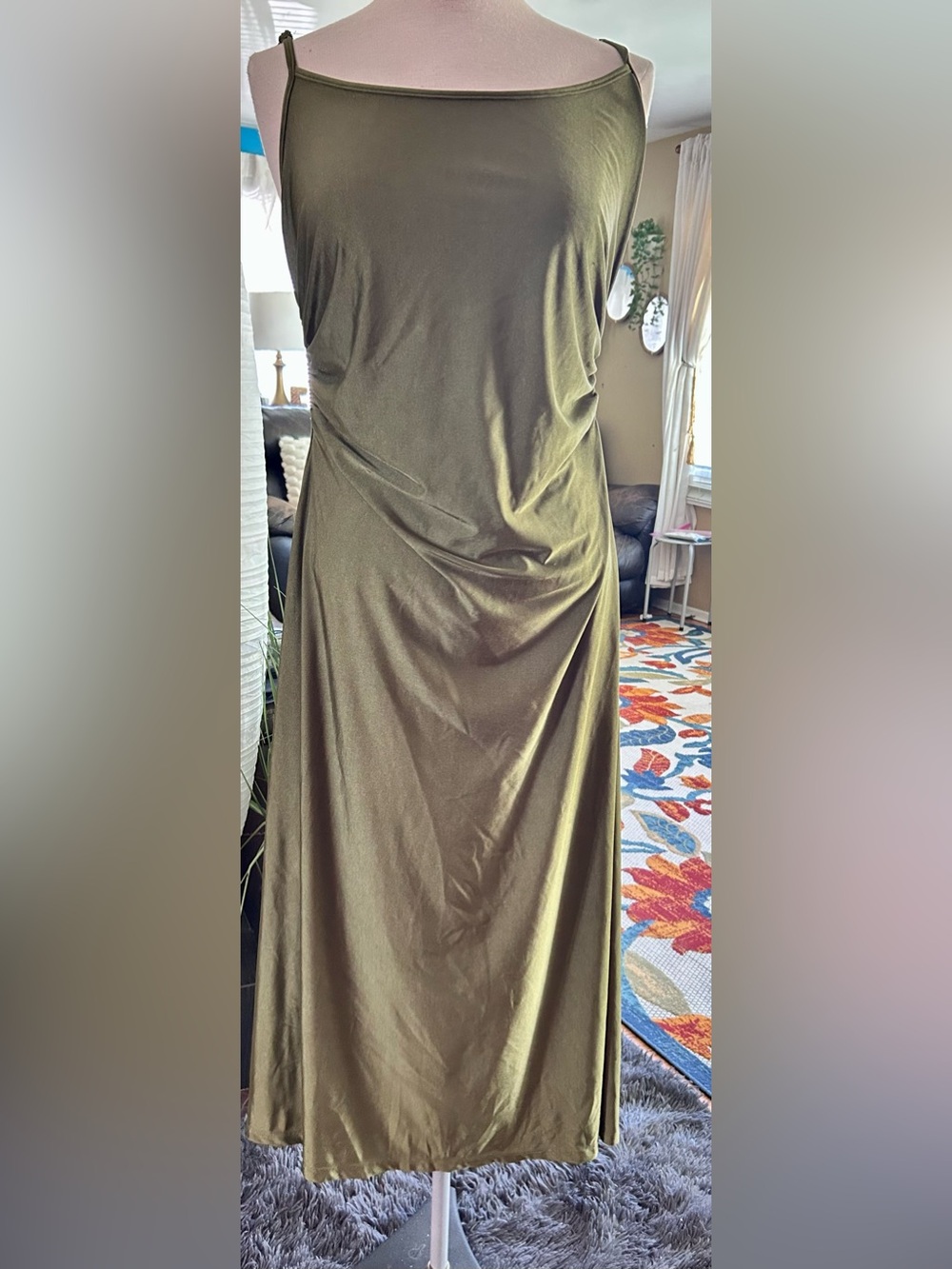 Olive Green Women's Maxi Skirt - Sleek Draped Design